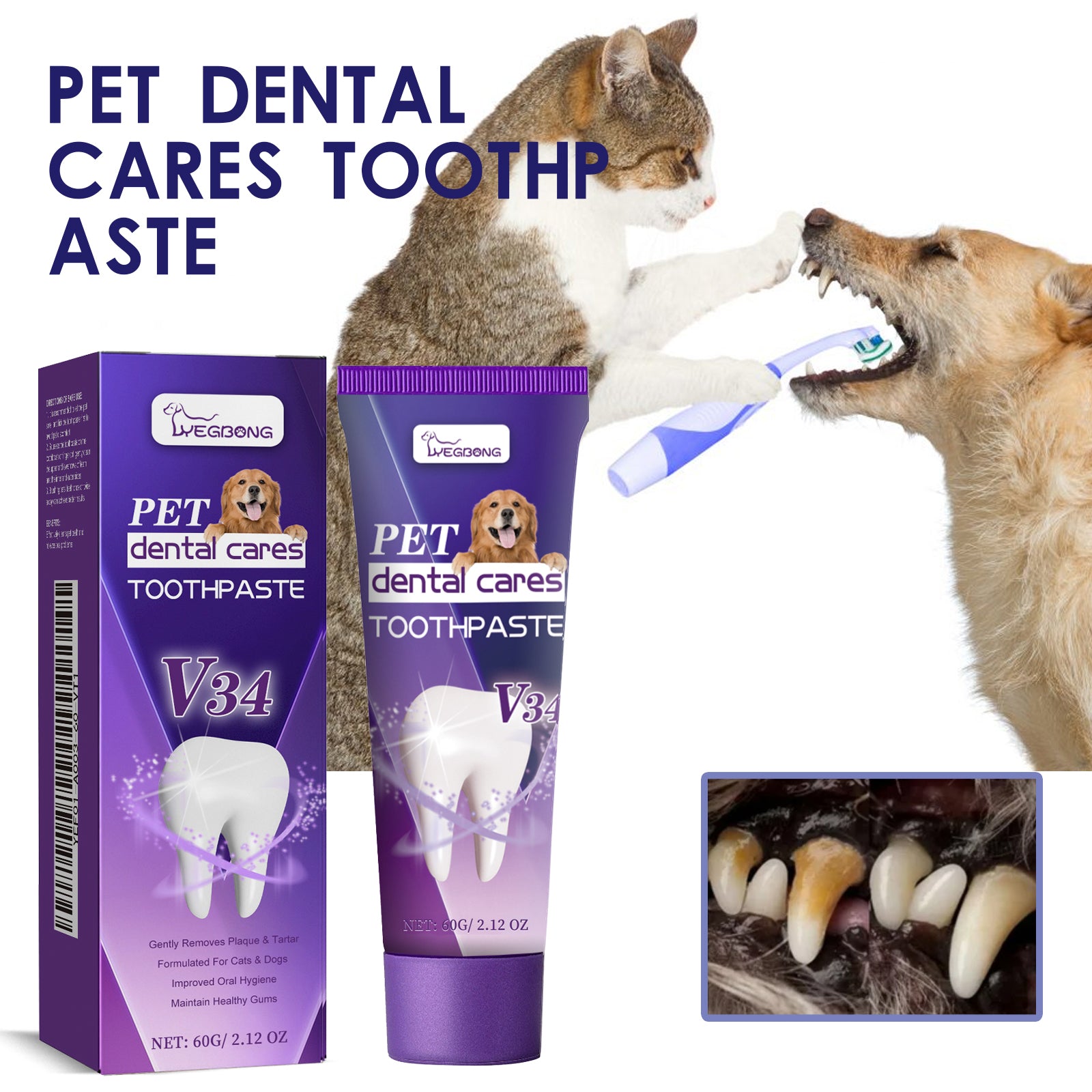 Pet V34 Toothpaste for Dogs and Cats, Dental Care for Breath, Gums and Tartar