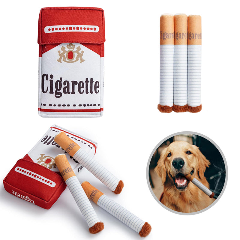 Cigar-Shaped Plush Dog Toy for Chewing, Teething and Interactive Play