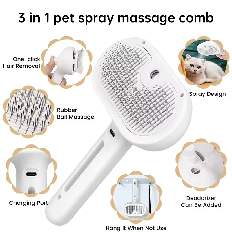 Electric Pet Grooming Comb with Steam, Hair Removal and Cleaning Tool for Dogs and Cats