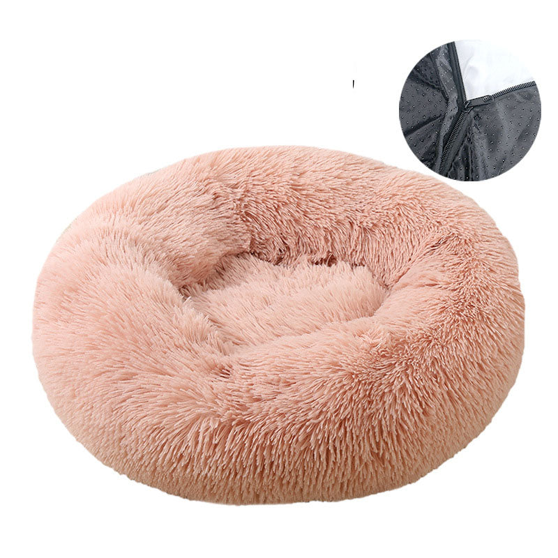 Removable Washable Round Plush Pet Bed for Dogs and Cats