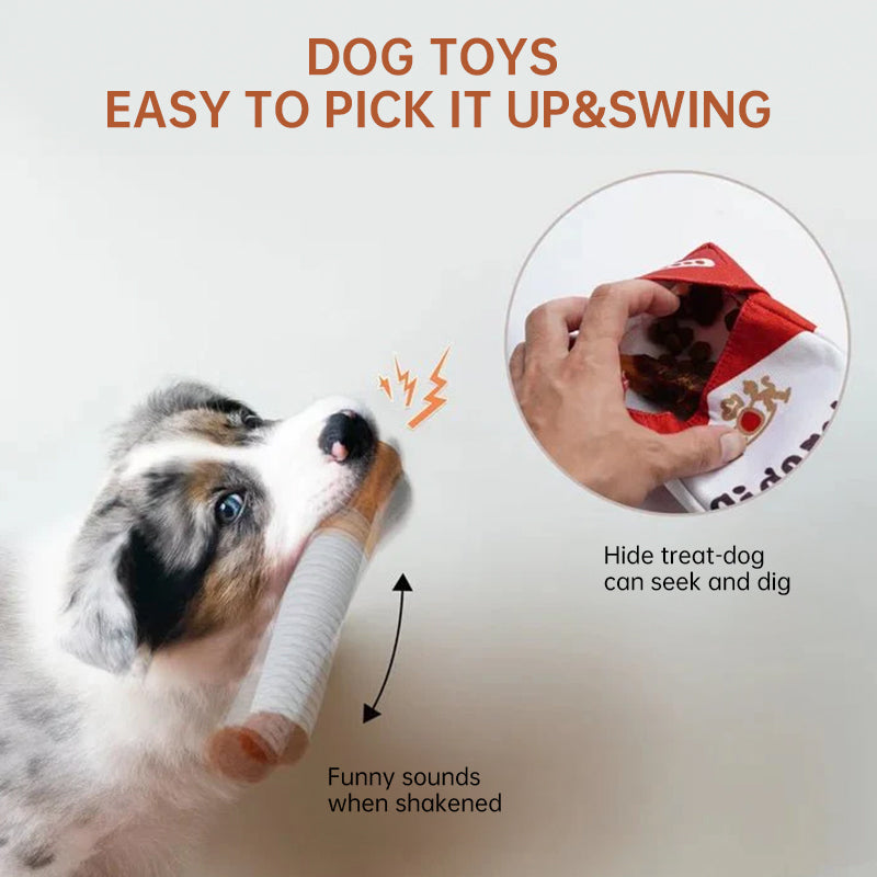 Cigar-Shaped Plush Dog Toy for Chewing, Teething and Interactive Play