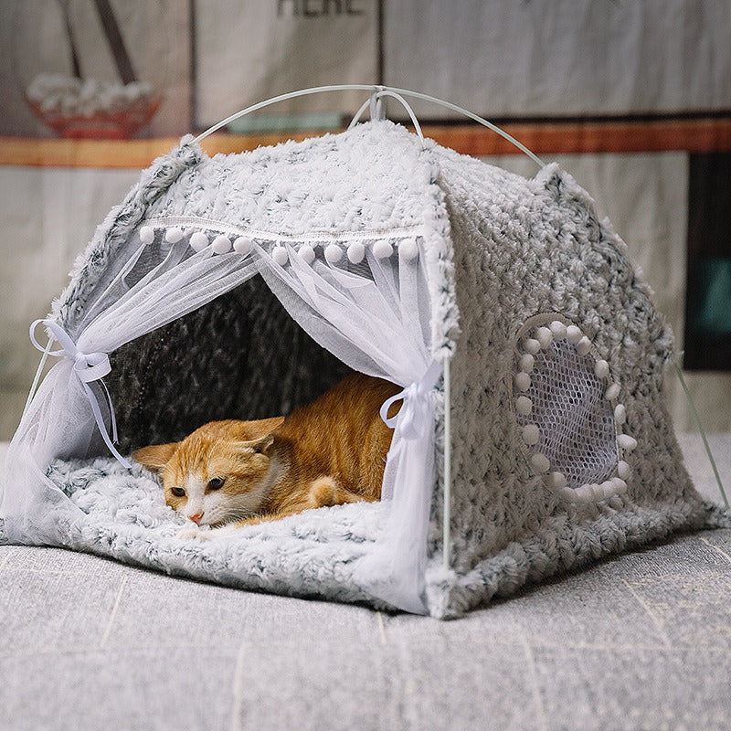 Semi-Enclosed Pet House Bed for Cats and Small Dogs, All-Season Nest