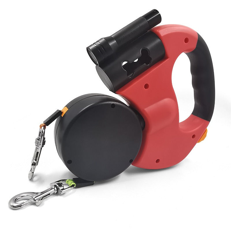 Retractable Double Dog Leash with LED Flashlight, Two-Dog Walking Lead