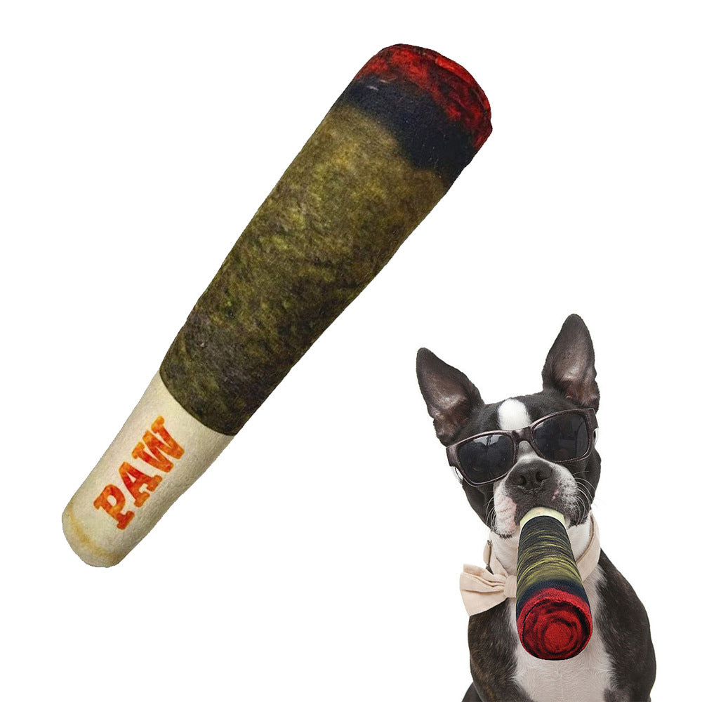 Green Cigar-Shaped Plush Squeaky Dog Toy for Chewing and Play