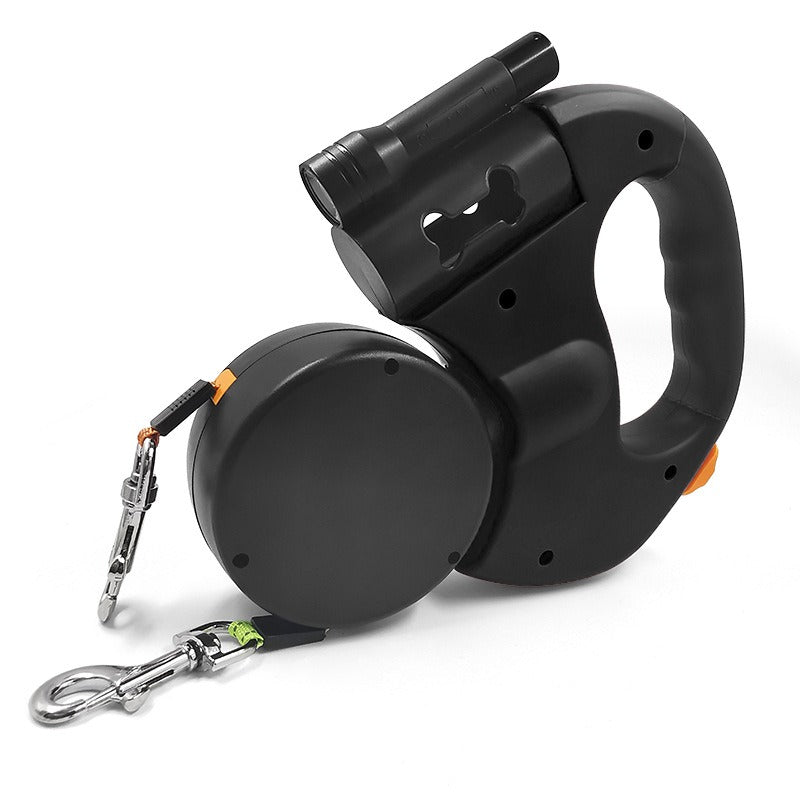 Retractable Double Dog Leash with LED Flashlight, Two-Dog Walking Lead