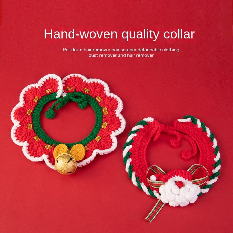 Handmade Knitted Christmas Pet Collar Scarf for Cats and Dogs