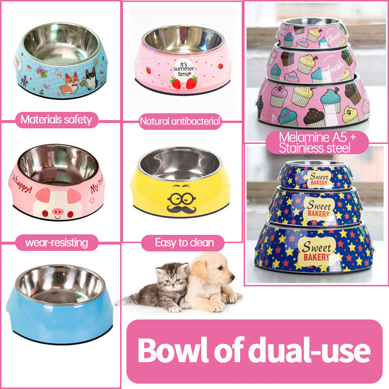 Removable Stainless Steel Pet Bowl, Non-Slip Food and Water Dish