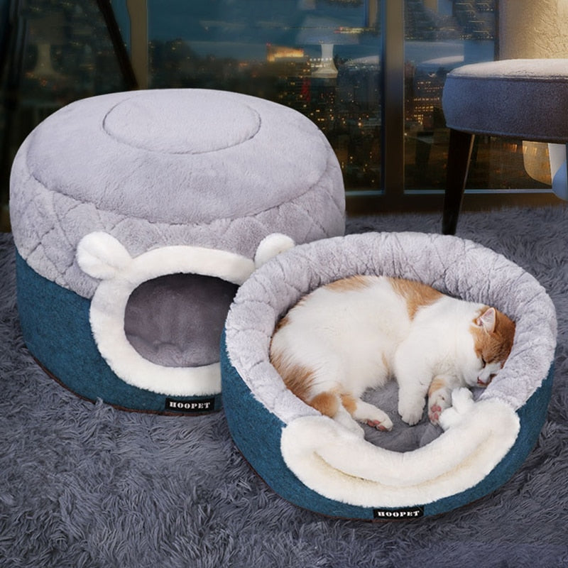 Soft Plush Pet Bed with Cushion for Cats and Small Dogs, Warm Winter Nest