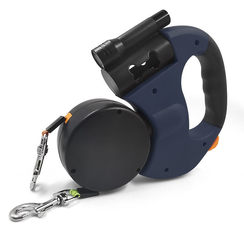 Retractable Double Dog Leash with LED Flashlight, Two-Dog Walking Lead