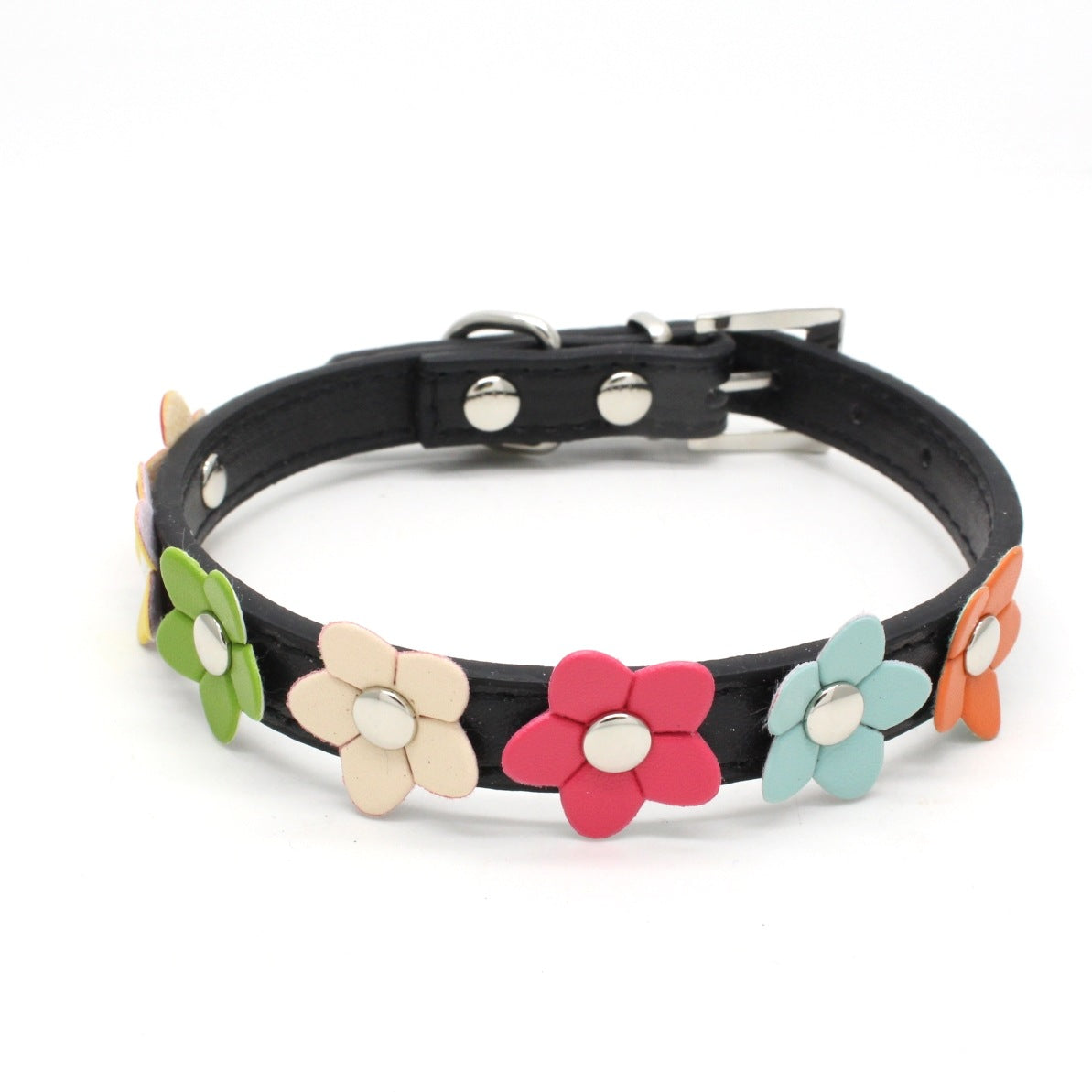 Colorful PU Flower Dog Collar, Cute Floral Pet Neck Strap