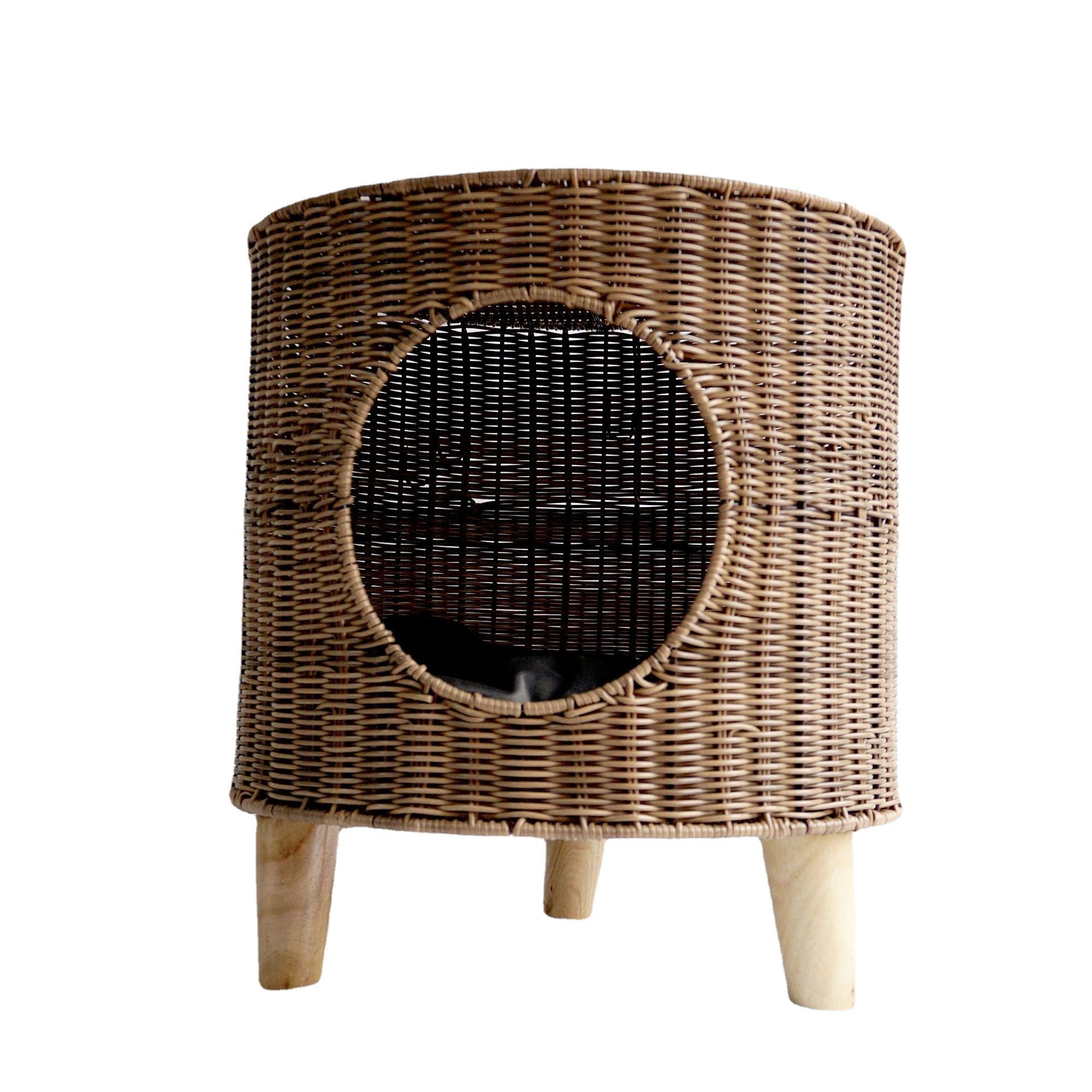 Handwoven Cat Bed with Removable Washable Cushion, Cozy Pet Nest