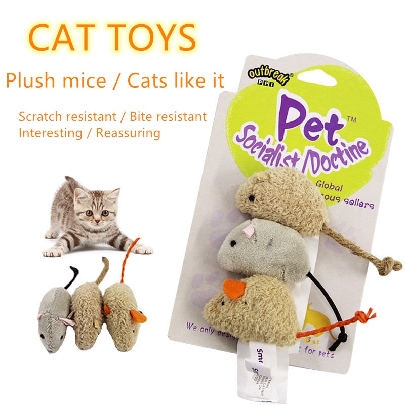 3-Pack Plush Mouse Cat Toys for Interactive Play and Training