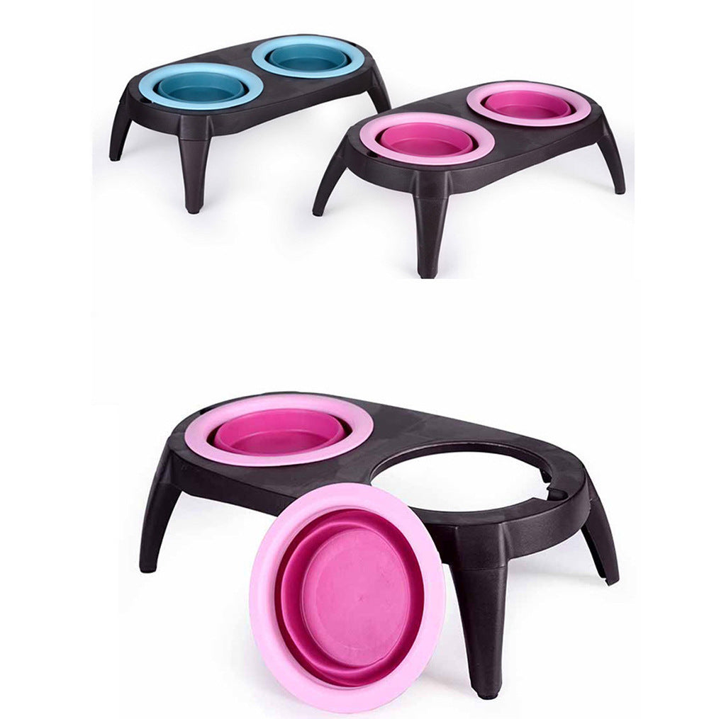 Foldable Double Silicone Pet Bowl, Travel Feeding Bowl for Dogs and Cats