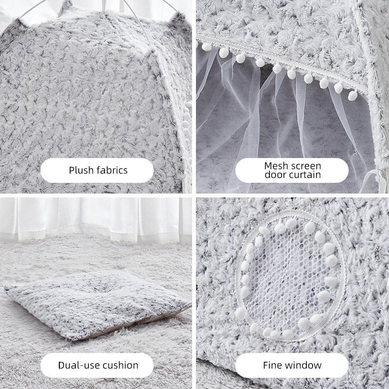 Semi-Enclosed Pet House Bed for Cats and Small Dogs, All-Season Nest