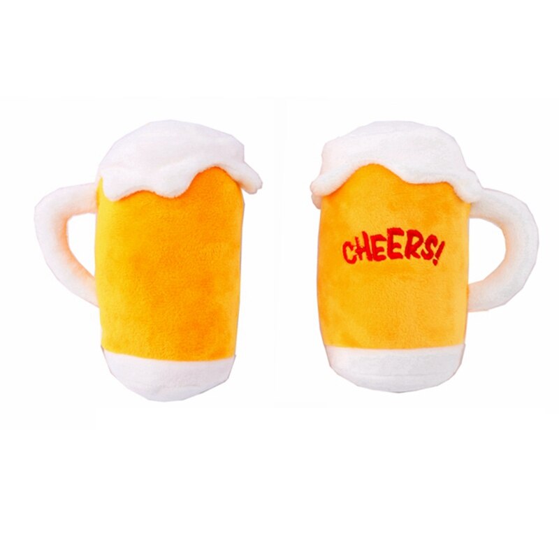 Plush Squeaky Beer Bottle Dog Toy for Interactive Play