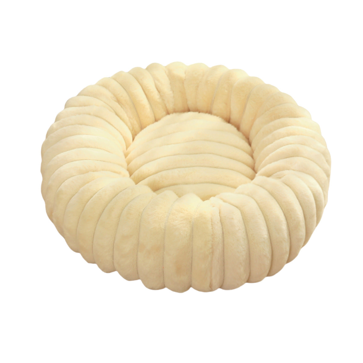 Round Plush Pet Bed with Long Fur, Warm Sleeping Mat for Cats and Dogs