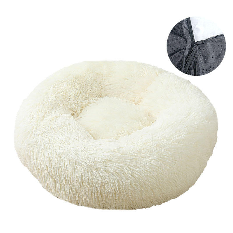 Removable Washable Round Plush Pet Bed for Dogs and Cats