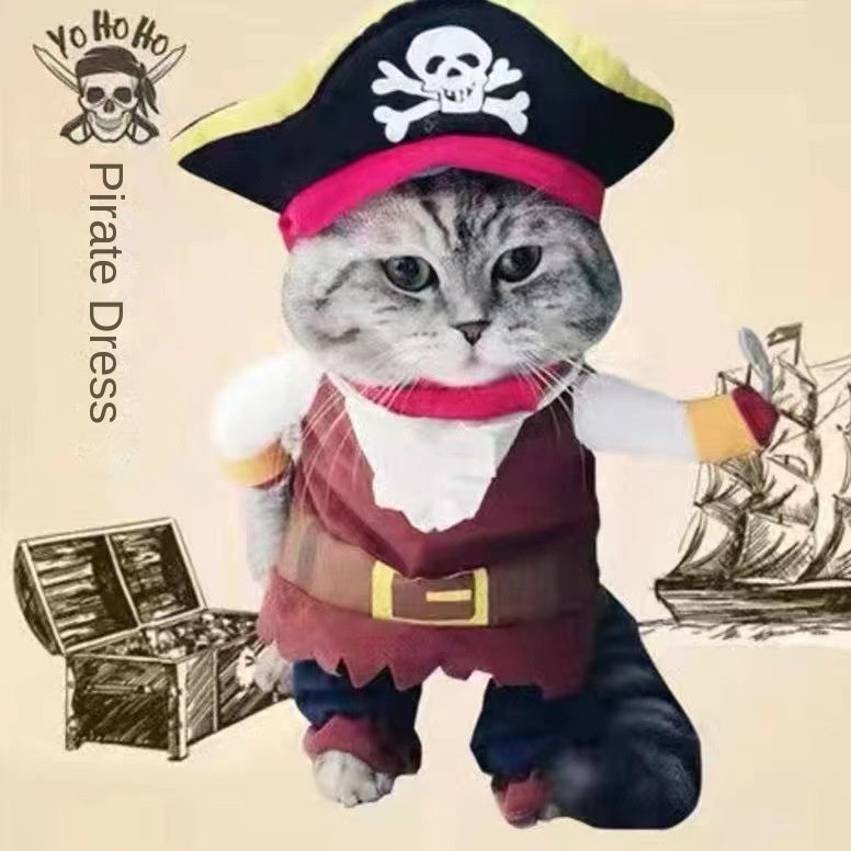 Pirate Pet Costume for Dogs and Cats, Funny Two-Legged Cosplay Outfit