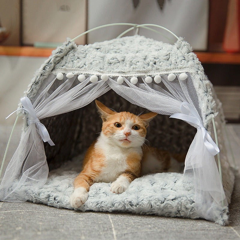 Semi-Enclosed Pet House Bed for Cats and Small Dogs, All-Season Nest