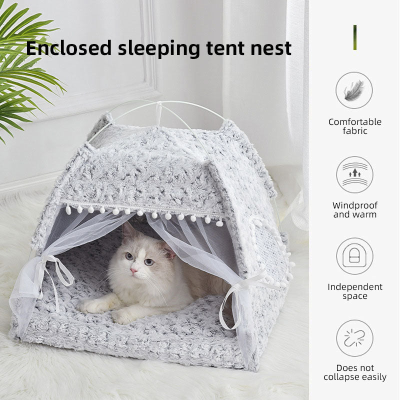 Semi-Enclosed Cat Tent Bed for Cats and Small Dogs, All-Season Pet House