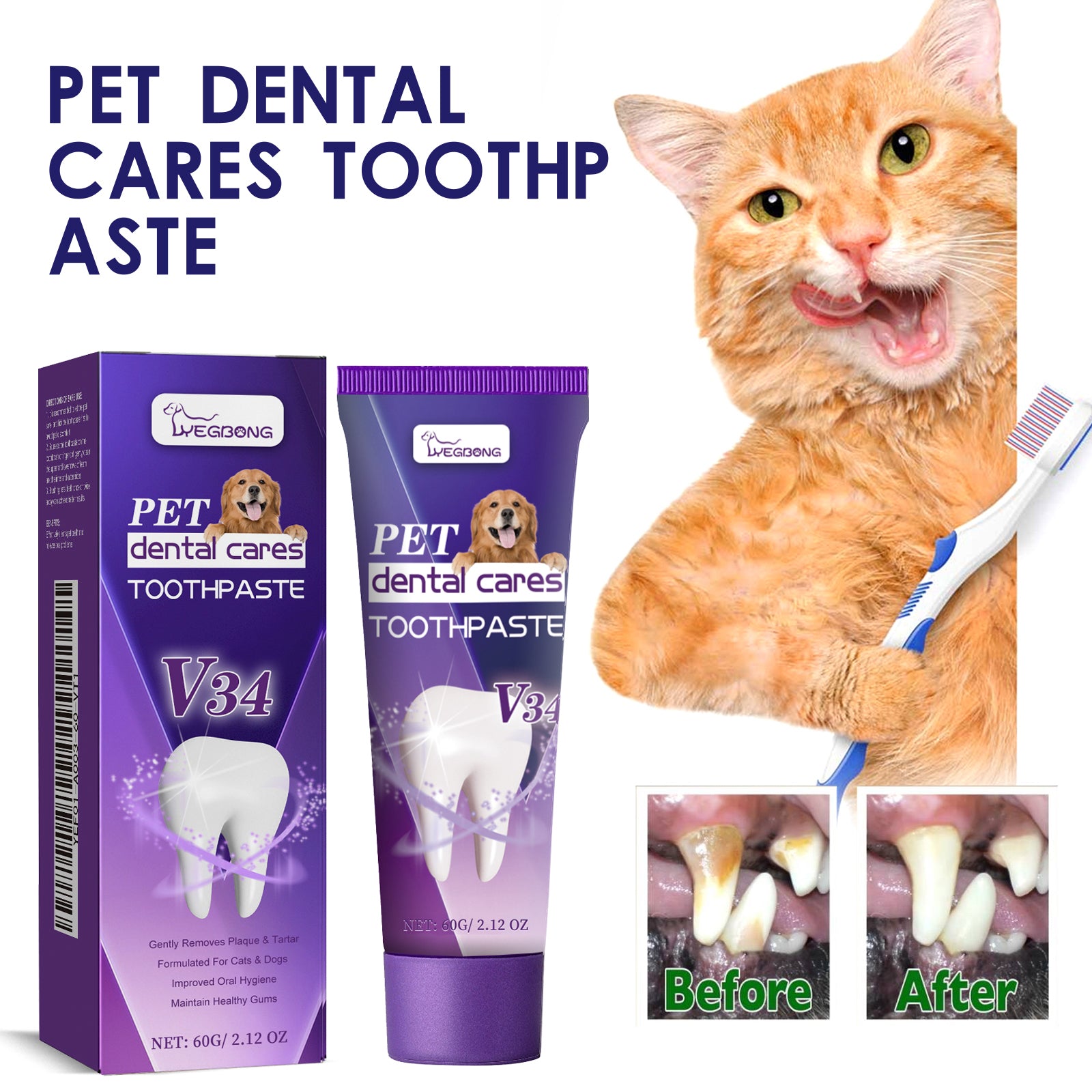 Pet V34 Toothpaste for Dogs and Cats, Dental Care for Breath, Gums and Tartar