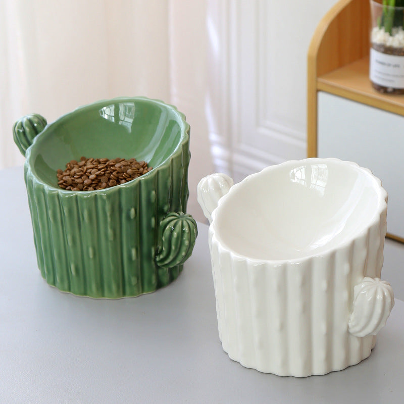 Raised Ceramic Double Pet Bowl for Cats and Small Dogs, Anti-Tip Design