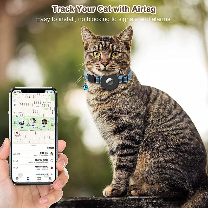 Reflective AirTag Cat Collar with Bell, Adjustable Pet Tracker Collar