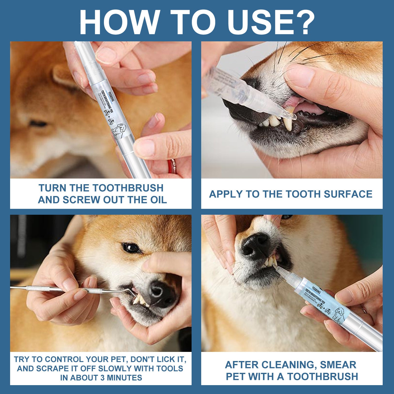 Pet Tooth Cleaning Pen for Dogs and Cats, Dental Care Tool for Tartar and Plaque