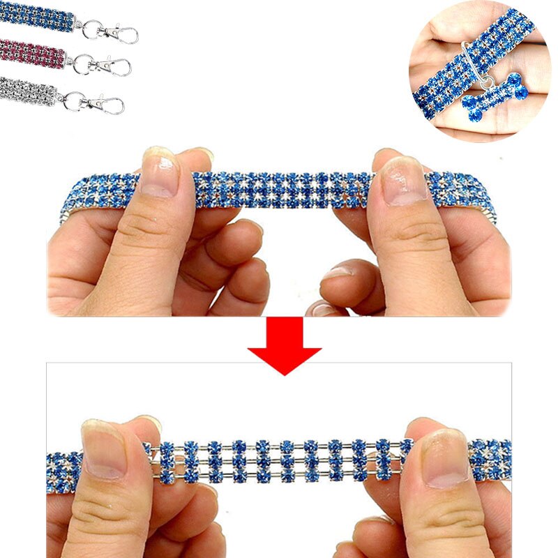 Bling Pet Collar with Bone Pendant, Crystal Jewelry Collar for Cats and Small Dogs