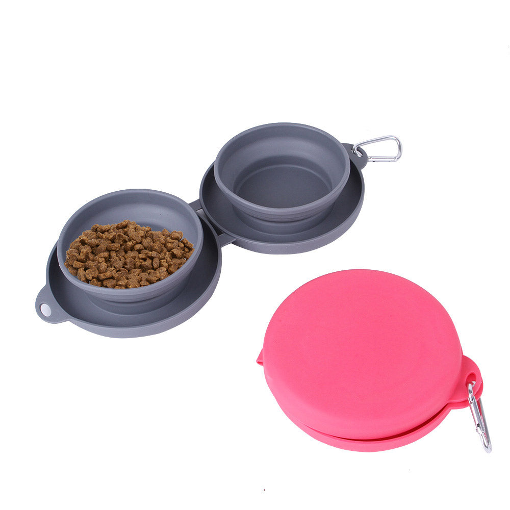 Foldable Silicone Double Pet Bowl for Travel and Outdoor Feeding