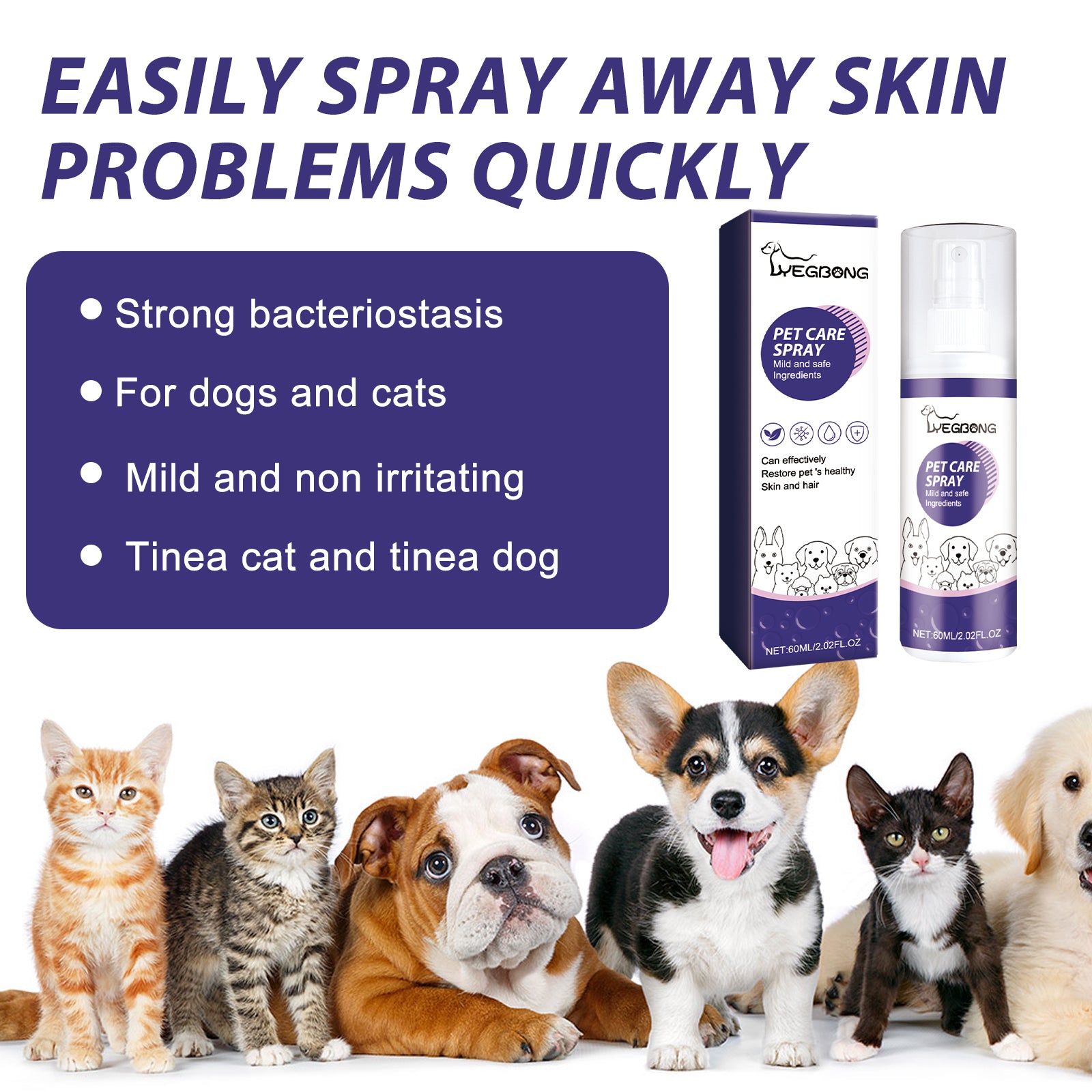 Pet Skin Care Spray for Dogs and Cats, Soothing Care for Itchy or Irritated Skin