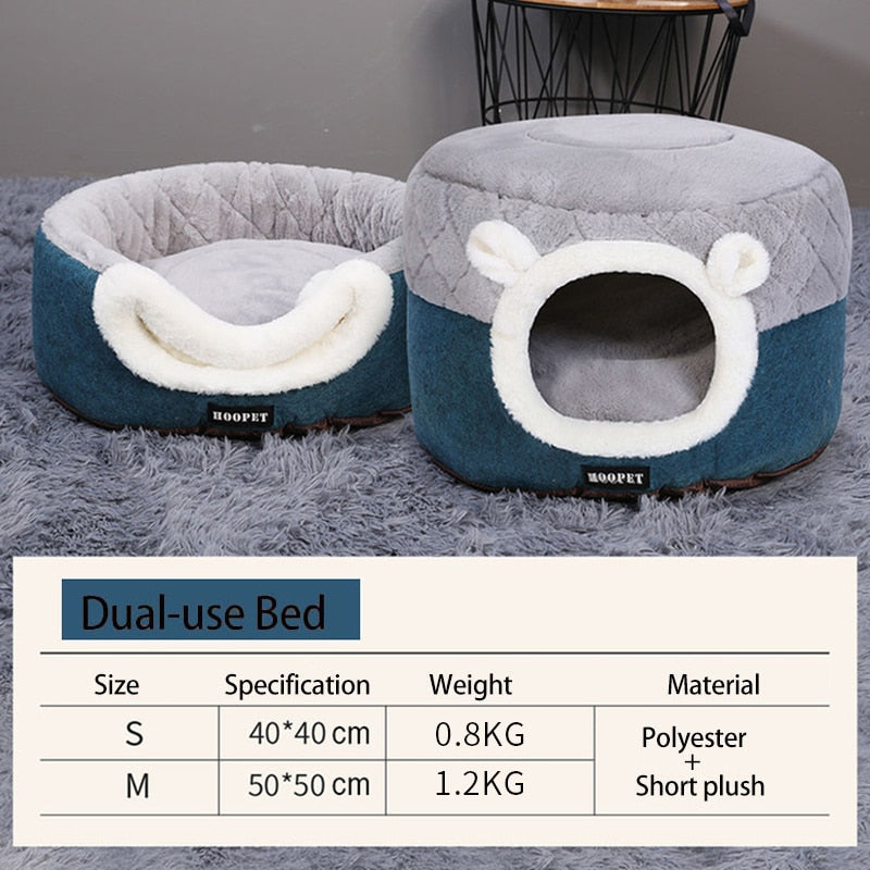 Soft Plush Pet Bed with Cushion for Cats and Small Dogs, Warm Winter Nest