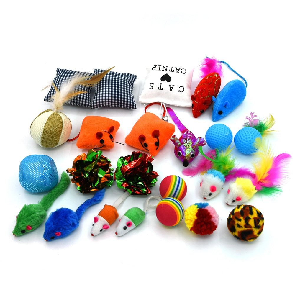 24-Piece Cat Toy Set with Catnip Toys, Rainbow Balls and Plush Mice