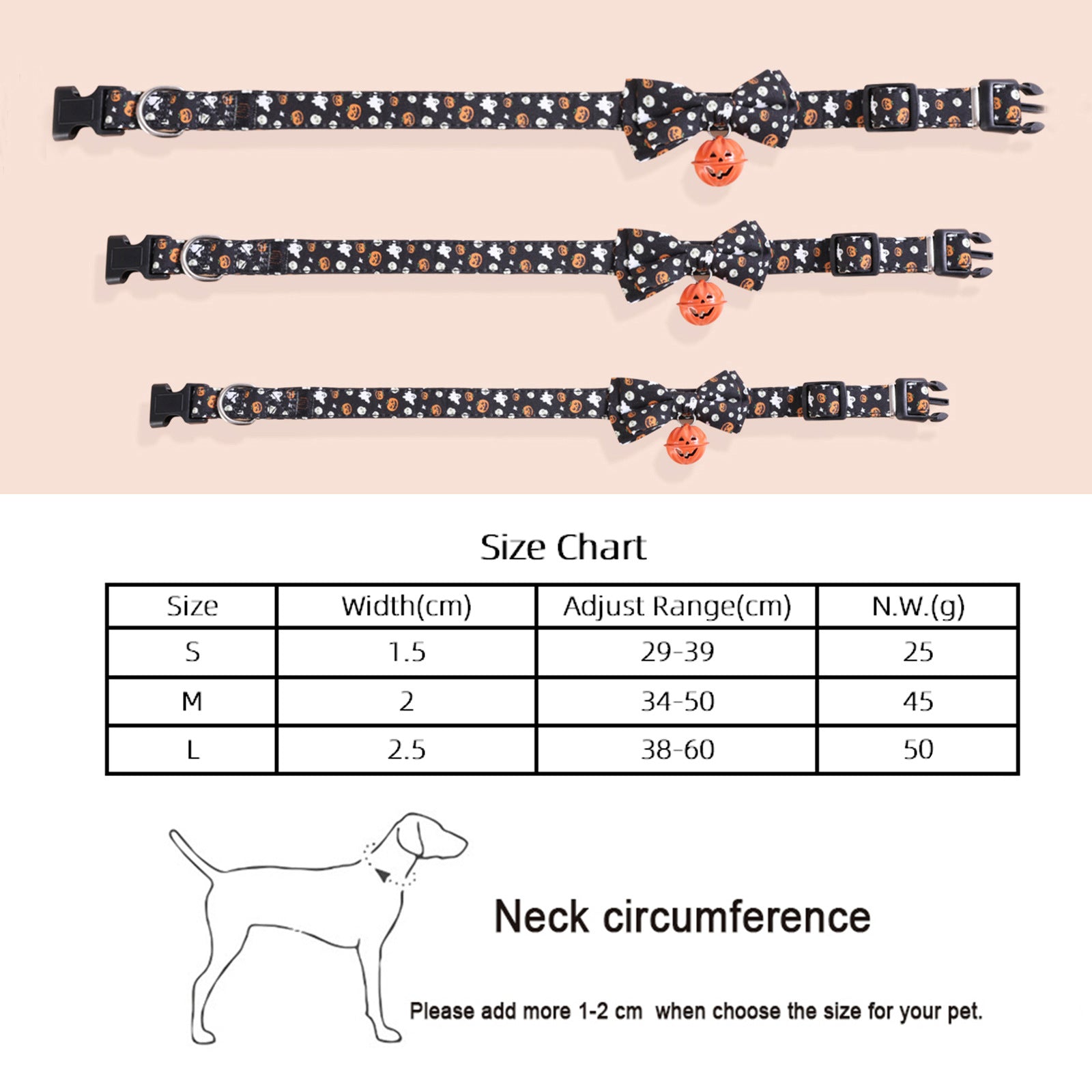 Halloween Pumpkin Bell Pet Collar, Festive Dog and Cat Collar with Smiley Charm