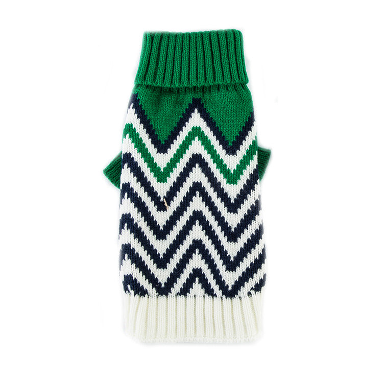 Knitted Dog Sweater with Contrast Wave Pattern, Warm Pet Clothing