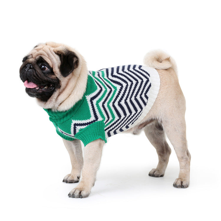Knitted Dog Sweater with Contrast Wave Pattern, Warm Pet Clothing
