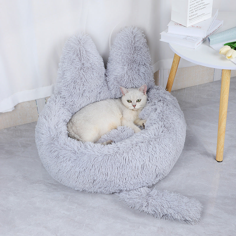 Round Plush Pet House Bed for Cats and Dogs, Warm All-Season Sleeping Nest