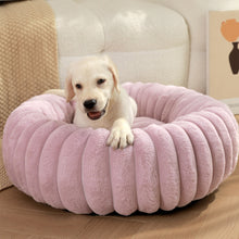 Round Plush Pet Bed with Long Fur, Warm Sleeping Mat for Cats and Dogs
