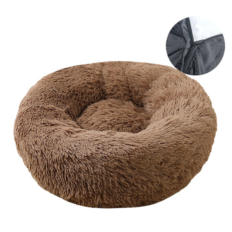Removable Washable Round Plush Pet Bed for Dogs and Cats