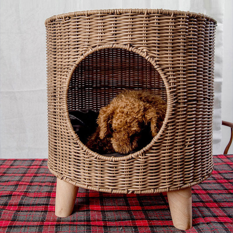 Handwoven Cat Bed with Removable Washable Cushion, Cozy Pet Nest