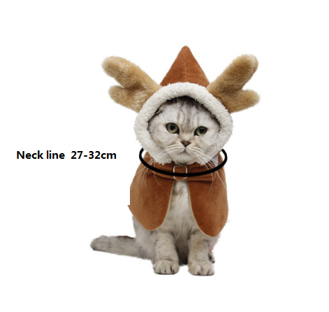 Christmas Reindeer Pet Costume with Antlers and Cape for Dogs and Cats
