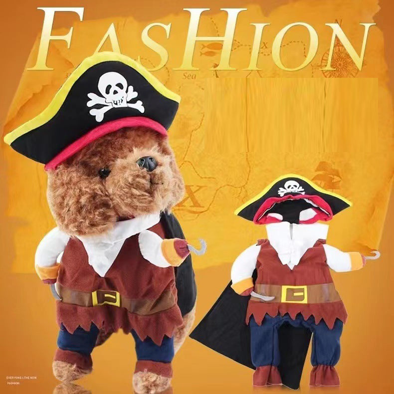 Pirate Pet Costume for Dogs and Cats, Funny Two-Legged Cosplay Outfit