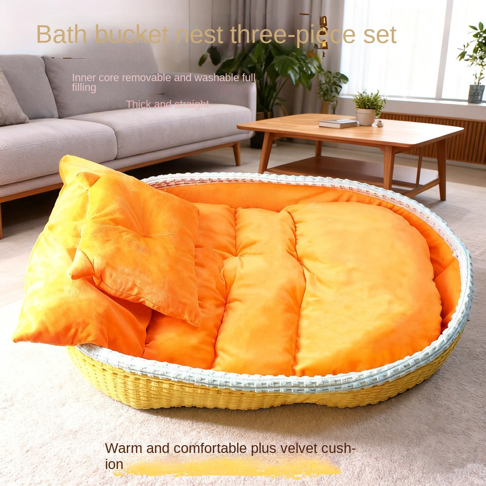 Half-Enclosed Warm Pet House Bed for Dogs and Cats