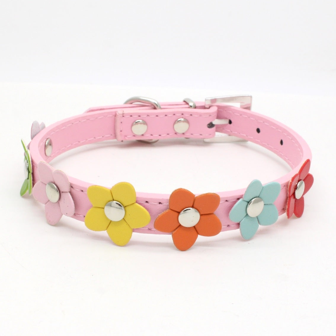 Colorful PU Flower Dog Collar, Cute Floral Pet Neck Strap