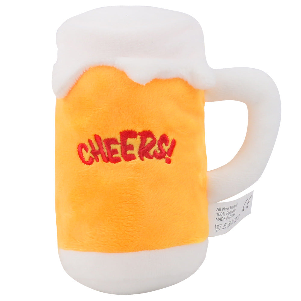 Plush Beer Bottle Squeaky Dog Toy for Interactive Play