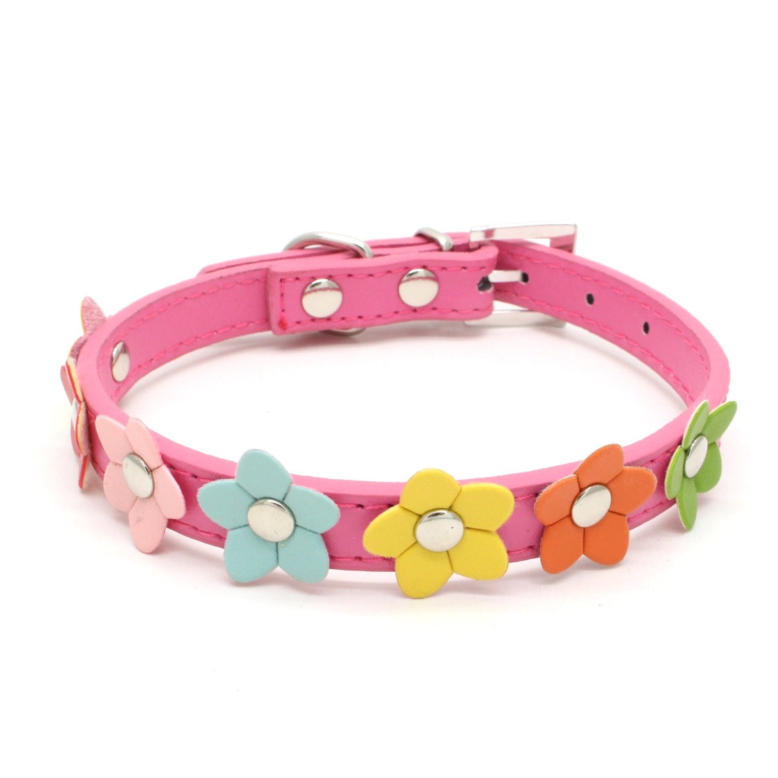Colorful PU Flower Dog Collar, Cute Floral Pet Neck Strap