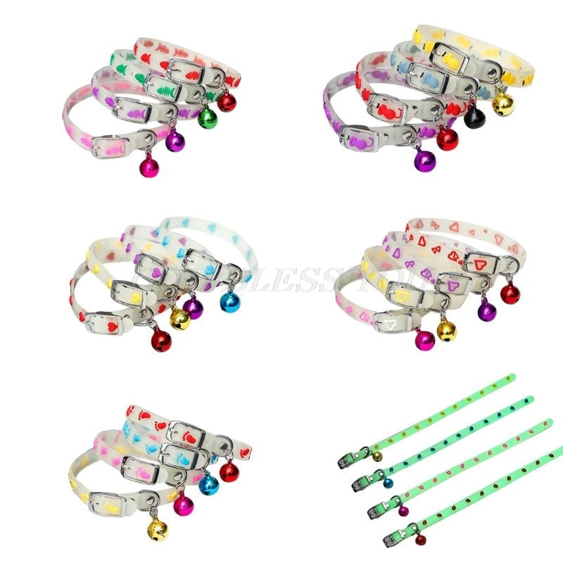 Glow-in-the-Dark Pet Collar with Bell for Dogs and Cats