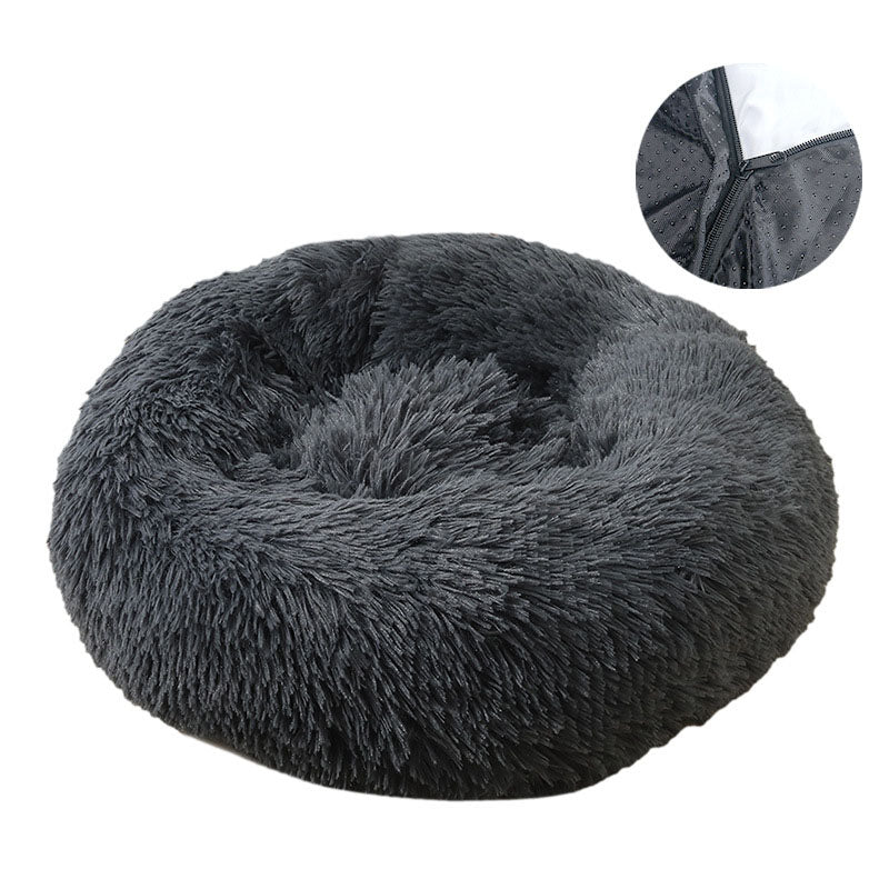 Removable Washable Round Plush Pet Bed for Dogs and Cats