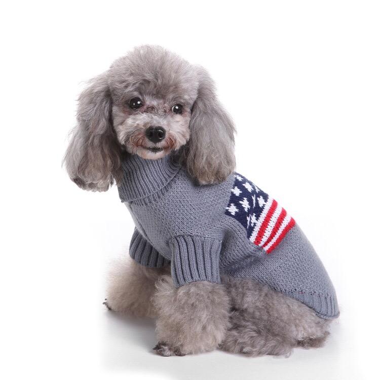 American Flag Dog Sweater, Warm Winter Pet Jumper