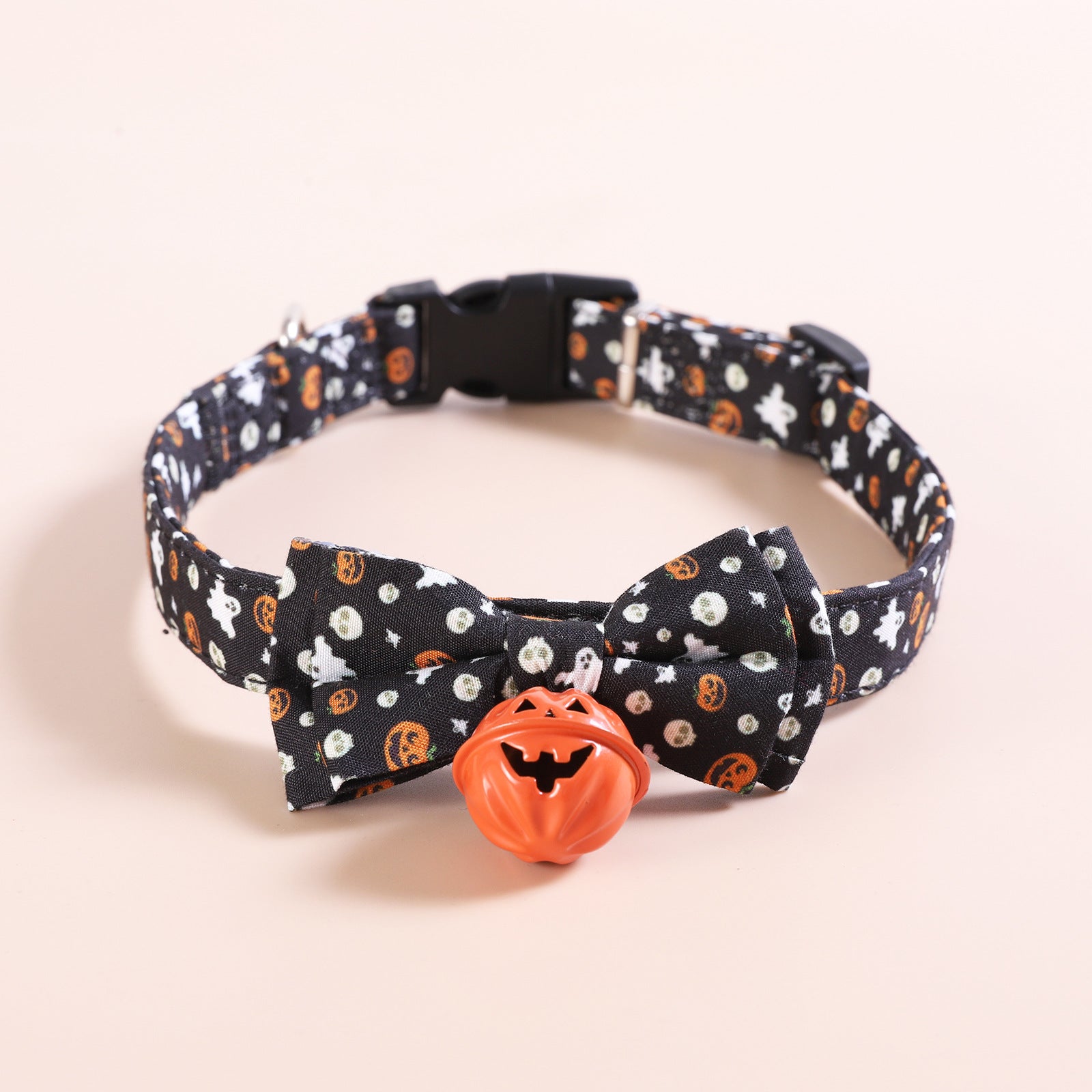 Halloween Pumpkin Bell Pet Collar, Festive Dog and Cat Collar with Smiley Charm